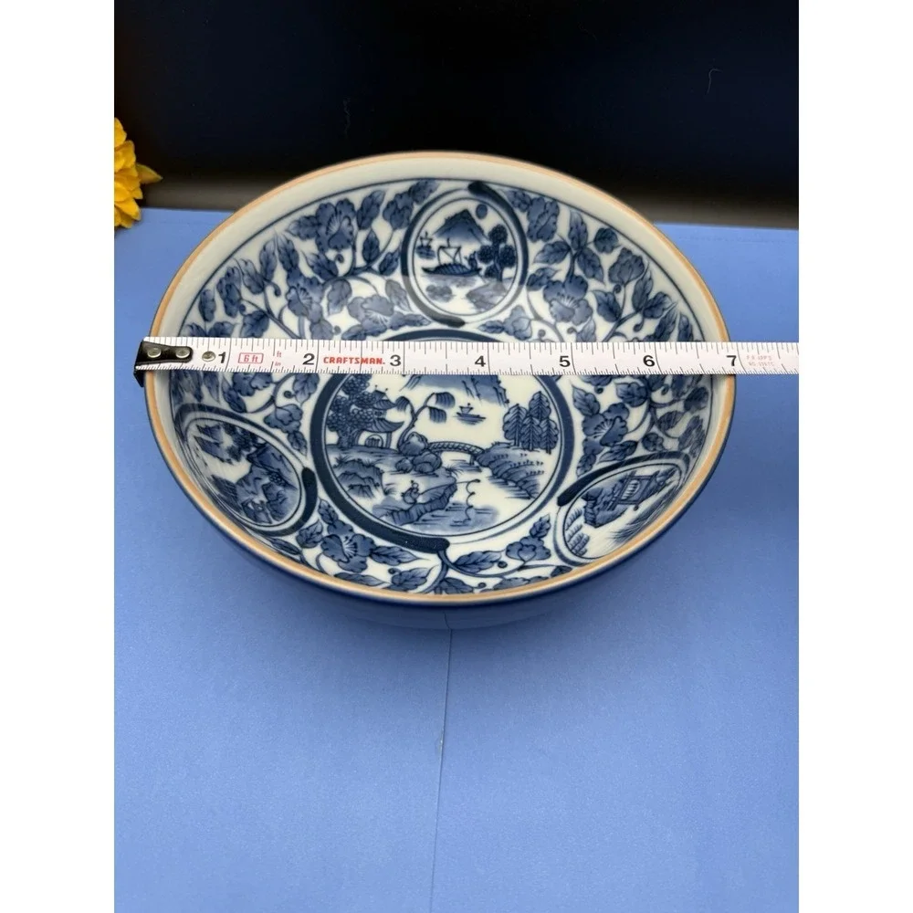Japanese/Chinese Imari Style Blue & White Porcelain Rice Soup Bowl - 7
